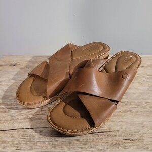 Born Brown Leather Cork Wedges SZ 10